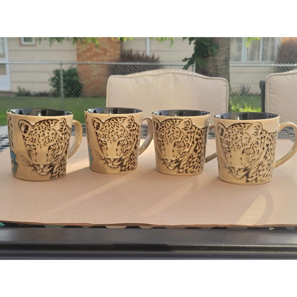 LEOPARD CHEETAH Brown Black Ceramic Pottery 15 Oz Coffee Mug Tea Cup